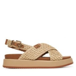 Sandały Tamaris. Brązowe sandały Tamaris, bez wzorów, bez obcasa, na płaskiej podeszwie, bez zapięcia. Za 329.99 zł.