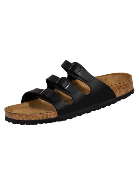 Klapki damskie Birkenstock Florida Birkoflor. Czarne klapki Birkenstock, bez wzorów, z jeansu, bez obcasa. Za 671.00 zł.