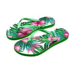 Japonki damskie Beco zielone w kwiaty. Zielone klapki 47 Brand, bez wzorów, bez obcasa. Za 208.99 zł.
