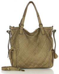 Shopperka skórzana MARCO MAZZINI beżowa v202e. Brązowe shopper bez wzorów, ze skóry, duże, bez dodatków. Za 569.05 zł.