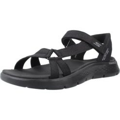 Sandały SKECHERS SLIP-INS GO WALK FLEX Czarny. Czarne sandały Skechers, bez wzorów, z tkaniny, bez obcasa, bez zapięcia. Za 259.99 zł.