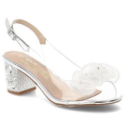 Sandały damskie S.Barski, z transparentnym paskiem ozdobna aplikacja pasek z regulacją stabilny obcas elegancki styl, srebrne, MR61-9012. Szare sandały S.BARSKI, z aplikacjami, eleganckie, bez obcasa, na obcasie, bez zapięcia. Za 199.00 zł.
