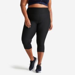 Legginsy fitness damskie Domyos 7/8. Czarne legginsy DOMYOS, l, bez wzorów, z materiału, z podwyższonym stanem, długie. Za 79.99 zł.