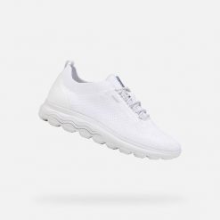 Buty damskie Geox Spherica. Białe obuwie sportowe Geox, bez zapięcia. W wyprzedaży za 443.15 zł.
