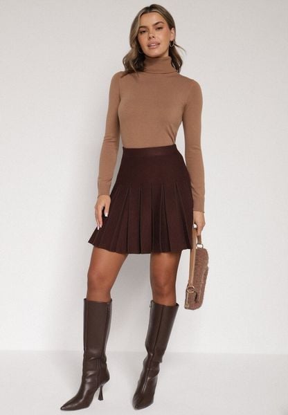 Brązowa Plisowana Spódnica z Wiskozą z Wysokim Stanem Nesadoe. Brązowe spódnice Born2be, do pracy, m, bez wzorów, z koronki, biznesowe, mini, koszulowe. Za 89.99 zł.