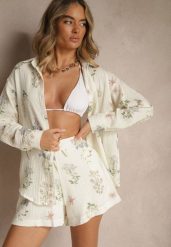 Beżowa Muślinowa Koszula z Bawełny w Kwiaty Nilarea. Brązowe koszule Renee, l, bez wzorów, z bawełny, eleganckie, bez kołnierzyka, bez ramiączek. Za 109.99 zł.