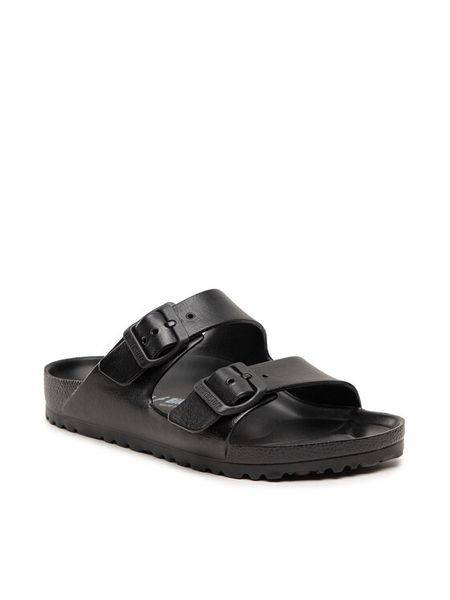 Birkenstock Klapki Arizona EVA 0129423 Czarny. Czarne klapki Birkenstock, bez wzorów, z tworzywa sztucznego, bez obcasa. Za 179.00 zł.
