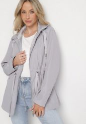 Jasnoszara Kurtka Parka Dwustronna ze Ściągaczem w Talii i Kapturem Tillisaya. Szare kurtki Born2be, na jesień, xl, bez wzorów, z jeansu. Za 149.99 zł.