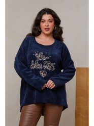 Curvy Lady Sweter w kolorze granatowym rozmiar: 40/42. Niebieskie swetry Curvy Lady, z aplikacjami, ze splotem, bez ramiączek. Za 147.56 zł.