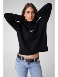 Guess Jeans Sweter W6BR09 Z1252 Czarny Relaxed Fit. Czarne swetry Guess Jeans, xxl, z aplikacjami, z bawełny, bez ramiączek. Za 389.99 zł.