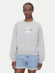 Calvin Klein Jeans Bluza Monologo LV047B234G Szary Relaxed Fit. Szare bluzy Calvin Klein Jeans, m, bez wzorów, z bawełny, bez kaptura. Za 389.99 zł.