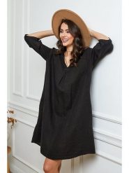 Fleur de Lin Lniana sukienka w kolorze czarnym rozmiar: XXL. Czarne sukienki Fleur de Lin, na co dzień, xxl, bez wzorów, ze lnu, bez kołnierzyka, bez ramiączek, midi, proste. Za 162.49 zł.