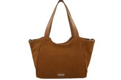 Torebka damska zamszowa typu worek - Brązowa jasna. Brązowe torby na ramię Barberini's, bez wzorów, z jeansu, biznesowe, na ramię, duże, pikowane, bez dodatków. Za 300.99 zł.