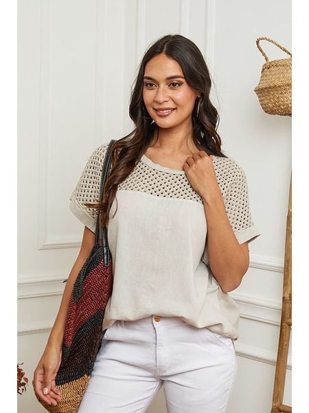 La Compagnie Du Lin Koszulka w kolorze beżowym rozmiar: XXL. Brązowe bluzki La Compagnie Du Lin, xxl, bez wzorów, bez kołnierzyka, bez ramiączek. Za 136.13 zł.