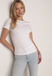 Biały Bawełniany T-shirt z Cyrkoniami przy Rękawach Pronolea. Białe t-shirty Born2be, m, z aplikacjami, z bawełny, bez kołnierzyka, bez ramiączek. Za 59.99 zł.