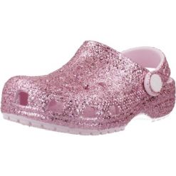 Sandały CROCS CLASSIC CHUNKY GLITT Rose. Czerwone sandały Crocs, bez wzorów, z gumy, bez obcasa, bez zapięcia. Za 199.99 zł.
