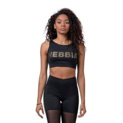 Biustonosz treningowy NEBBIA Gold Mesh Mini Top. Czarne bielizna sportowa Nebbia, m, bez wzorów, z meshu. Za 129.99 zł.