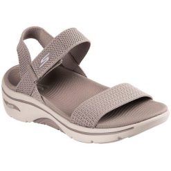 Sandały damskie Skechers Go Walk Arch Fit 2.0. Brązowe sandały Skechers, bez wzorów, z tkaniny, sportowe, bez obcasa, bez zapięcia. Za 390.00 zł.