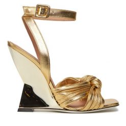 Sandały Pollini. Żółte sandały Pollini, bez wzorów, bez obcasa, na koturnie, bez zapięcia. Za 2,139.00 zł.