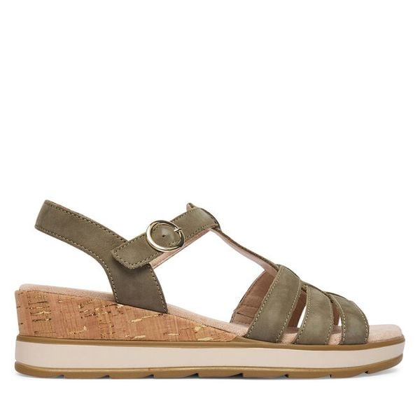 Sandały Caprice. Zielone sandały Caprice, bez wzorów, bez obcasa, na koturnie, bez zapięcia. Za 339.99 zł.