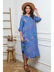 Fleur de Lin Lniana sukienka w kolorze niebieskim rozmiar: XXL. Niebieskie sukienki Fleur de Lin, na co dzień, xxl, bez wzorów, ze lnu, bez kołnierzyka, bez ramiączek, maxi, proste. Za 237.17 zł.