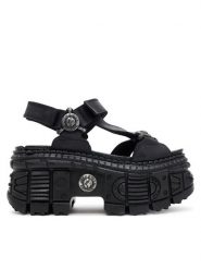 NEW ROCK Sandały M-BIOS130-C7 Czarny. Czarne sandały NEW ROCK, bez wzorów, ze skóry, rockowe, bez obcasa, na koturnie, bez zapięcia. Za 959.99 zł.