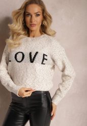 Jasnobeżowy Sweter z Ozdobnym Napisem Wykończony Ściągaczami Minisoji. Brązowe swetry Renee, l, bez wzorów, z elastanu, bez ramiączek. Za 99.99 zł.