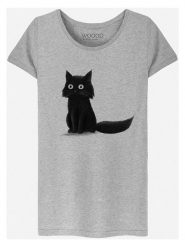 WOOOP Koszulka "Sitting Cat" w kolorze szarym rozmiar: M. Szare bluzki Wooop, m, bez wzorów, bez kołnierzyka, bez ramiączek. Za 61.46 zł.
