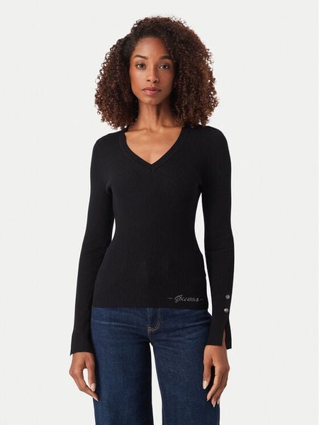 Guess Sweter W6YR10 Z0949 Czarny Slim Fit. Czarne swetry Guess, s, z aplikacjami, z wiskozy, bez ramiączek. Za 344.99 zł.