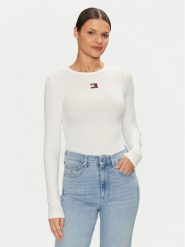 Tommy Jeans Bluzka DW0DW20178 Biały Slim Fit. Białe bluzki Tommy Jeans, l, bez wzorów, z bawełny, bez kołnierzyka, bez ramiączek. Za 199.99 zł.