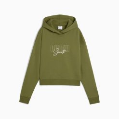 Bluza damska Puma ELEVATED GRAPHIC CROPPED TR 68950022. Zielone bluzy Puma, l, z aplikacjami, z bawełny, z kapturem. Za 184.01 zł.