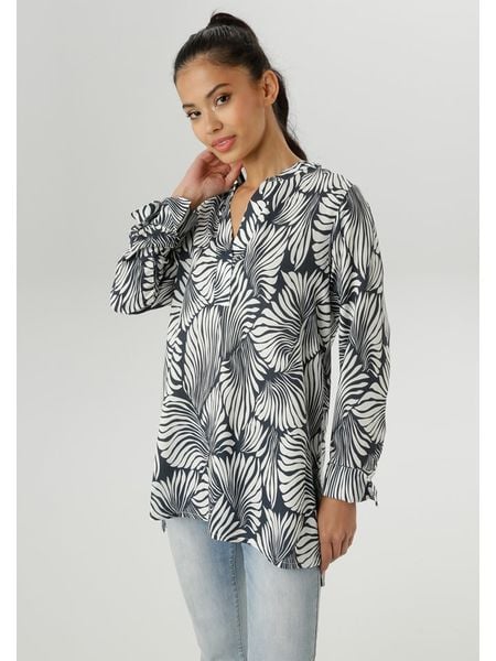 Aniston Bluzka w kolorze granatowo-białym rozmiar: 40. Białe bluzki Aniston, bez wzorów, z wiskozy, bez kołnierzyka, bez ramiączek. Za 78.47 zł.