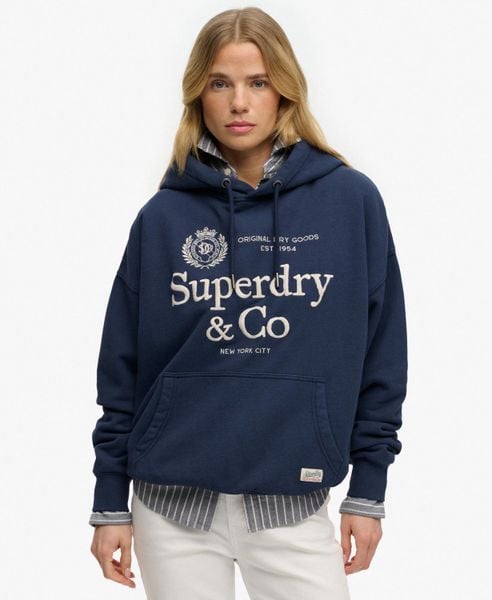 Superdry Bluza Luxe Casual haftowana fason relaxed. Niebieskie bluzy Superdry, bez wzorów, z bawełny. Za 308.50 zł.