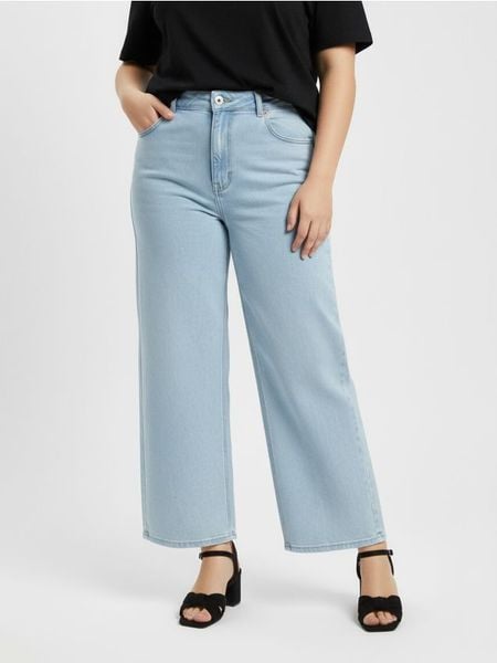 Jeansy wide leg z efektem sprania Plus size - niebieski. Niebieskie jeansy Sinsay, l, bez wzorów. Za 79.99 zł.