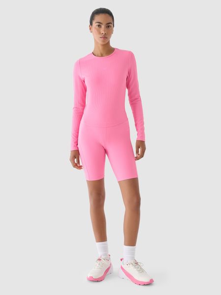 4F Legginsy krótkie treningowe damskie - różowe S. Czerwone legginsy 4f, s, bez wzorów, z dzianiny, z podwyższonym stanem, na fitness i siłownię. W wyprzedaży za 49.99 zł.