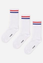 Białe 3-Pack Skarpety Wysokie z Bawełny w Prążki Zdobione Paskami Ansson. Białe bielizna sportowa Born2be, uniwersalny, z aplikacjami, z bawełny. Za 29.99 zł.