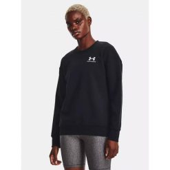 Bluza fitness damska UNDER ARMOUR Essential Fleece Crew. Czarne bluzy Under Armour, s, bez wzorów, bez kaptura. Za 119.99 zł.