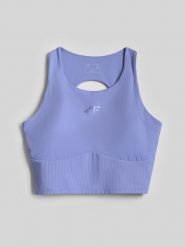 4F Crop top do jogi szybkoschnący damski - niebieski XL. Niebieskie topy 4f, l, bez wzorów, z gumy, bez kołnierzyka, bez ramiączek. Za 119.99 zł.