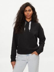 Tommy Jeans Bluza Logo Drawcord DW0DW17794 Czarny Boxy Fit. Czarne bluzy Tommy Jeans, s, bez wzorów, z bawełny, bez kaptura. Za 249.99 zł.