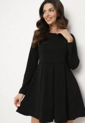 Czarna Elegancka Sukienka o Rozkloszowanym Kroju Temitonia. Czarne sukienki Born2be, m, bez wzorów, eleganckie, bez kołnierzyka, bez ramiączek, mini, rozkloszowane. Za 119.99 zł.