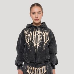 Bluza damska fitness z kapturem i zamkiem grafitowa Abyss. Szare bluzy GYMBEAM, l, bez wzorów, z bawełny, z kapturem. Za 148.90 zł.