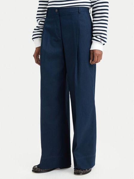 Tommy Hilfiger Spodnie materiałowe Dressing WW0WW50135 Granatowy Wide Leg. Niebieskie spodnie materiałowe TOMMY HILFIGER, bez wzorów, z bawełny. Za 629.99 zł.