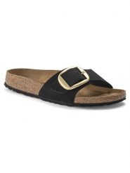 Birkenstock Skórzane klapki "Madrid" w kolorze czarnym rozmiar: 41. Czarne klapki Birkenstock, bez wzorów, z otwartym noskiem, bez obcasa. Za 417.28 zł.