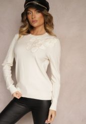 Jasnobeżowy Sweter z Modalem i Wiskozą Ozdobiony Aplikacjami 3D Desalttia. Brązowe swetry Renee, m, z aplikacjami, z jeansu, bez ramiączek. Za 84.99 zł.