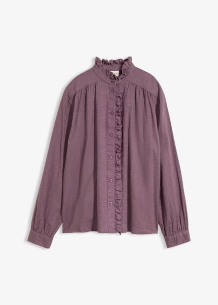 Bluzka. Fioletowe bluzki bonprix, bez wzorów, bez kołnierzyka, bez ramiączek. Za 109.99 zł.