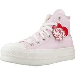 Buty CONVERSE CHUCK TAYLOR ALL STAR LIFT PLATFORM VALENTINE´S DAY Rose. Czerwone trampki Converse, bez wzorów, z tkaniny, bez zapięcia. Za 390.99 zł.