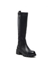 DeeZee Kozaki H1003-01 Czarny. Czarne kozaki DeeZee, ze skóry, bez obcasa, na słupku, bez zapięcia. Za 219.99 zł.