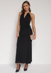 Czarna Sukienka Koktajlowa z Dekoltem Halter i Odkrytymi Plecami Sewrina. Czarne sukienki Born2be, na wesele, m, bez wzorów, z jedwabiu, eleganckie, bez kołnierzyka, bez ramiączek, maxi. Za 129.99 zł.