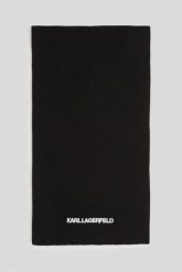 KARL LAGERFELD Czarny damski szalik z haftowanym logo. Czarne szaliki KARL LAGERFELD, na zimę, bez wzorów, z wełny, klasyczne. W wyprzedaży za 429.99 zł.
