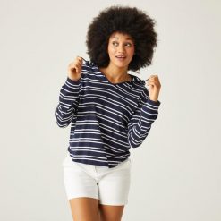 Minerve V-Neck damska bluza z kapturem. Niebieskie bluzy Regatta, bez wzorów, z bawełny, z kapturem. W wyprzedaży za 183.95 zł.